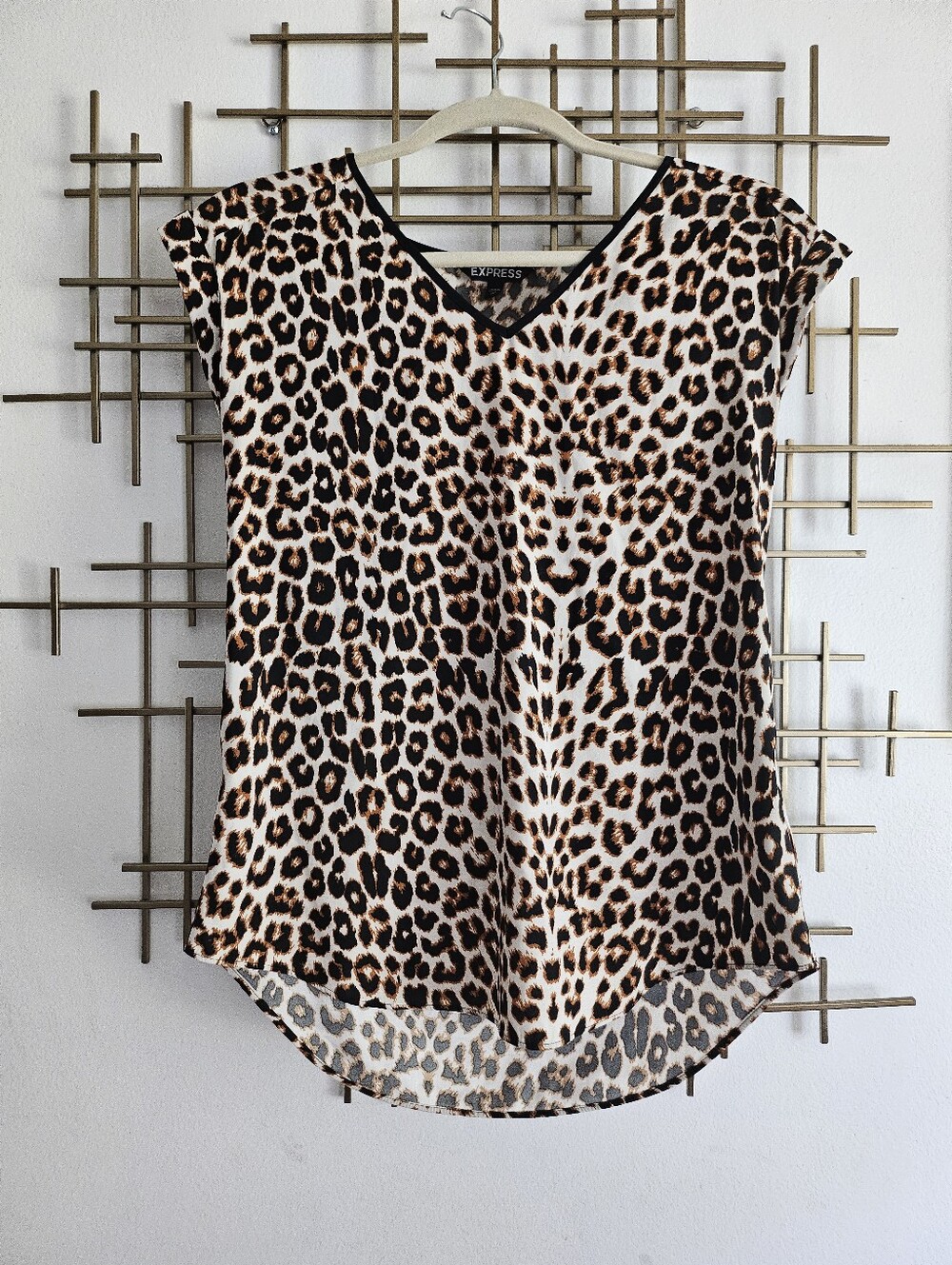 XS- Express Leopard Print V-Neck Blouse